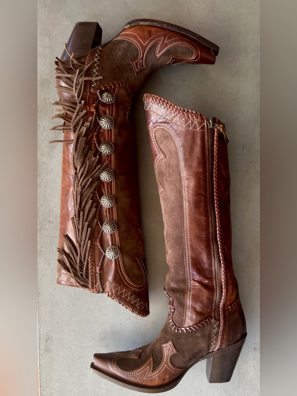 Handmade Double D Ranch Boots With Silver Concho, Fringe and Braid Details